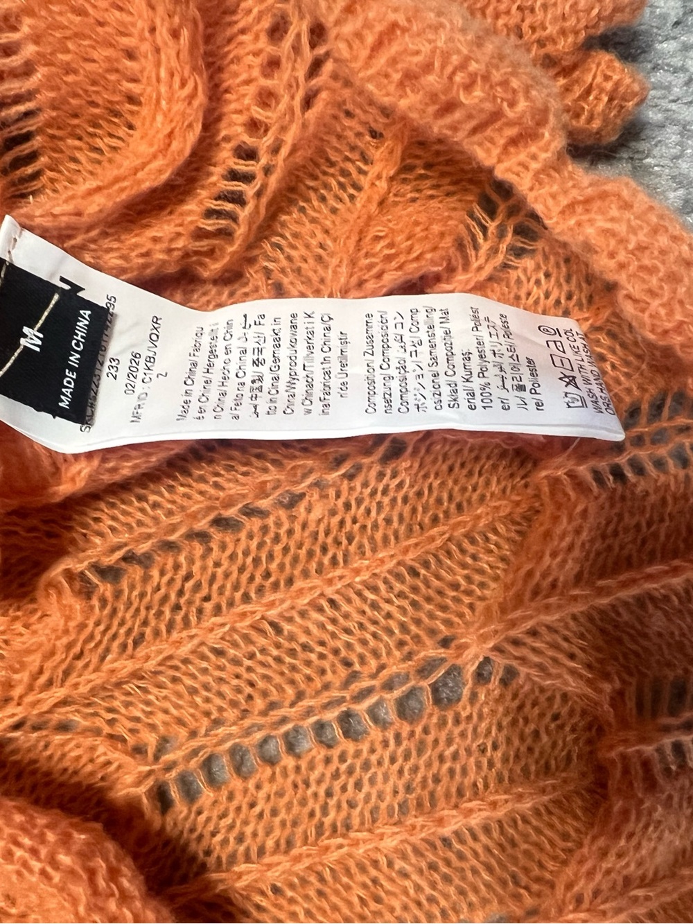 Off-Shoulder Orange Textured Knit Sweater - Picture 5 of 5